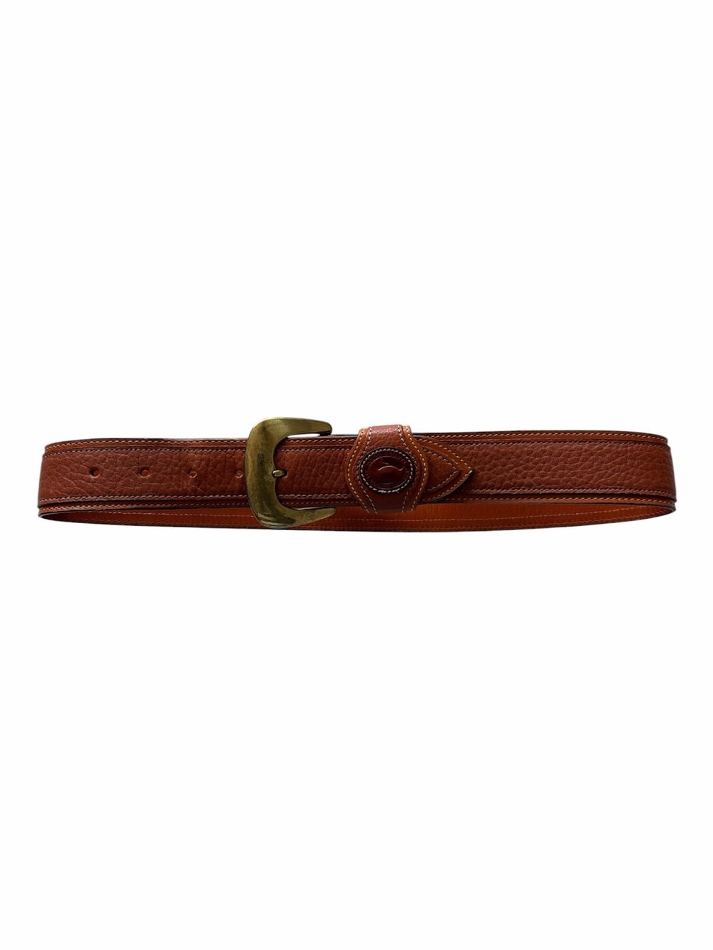 VTG Rare Dooney & Bourke Brown Leather Belt Duck Buckle Gold Hardware Sz S